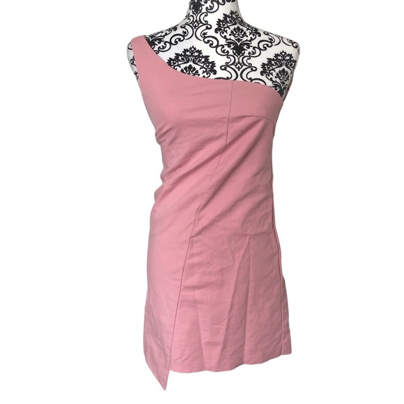 ZARA Pink One-Shoulder Aysmmetrical Mini Dress - Picture 1 of 7